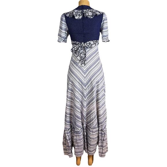 Vintage Jody T of California White Blue Prairie Smocked Gunne Sax Dress Size 5 - Picture 6 of 12